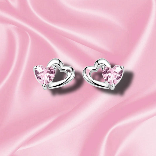 Pink 'Double Heart' Sterling Silver Earring