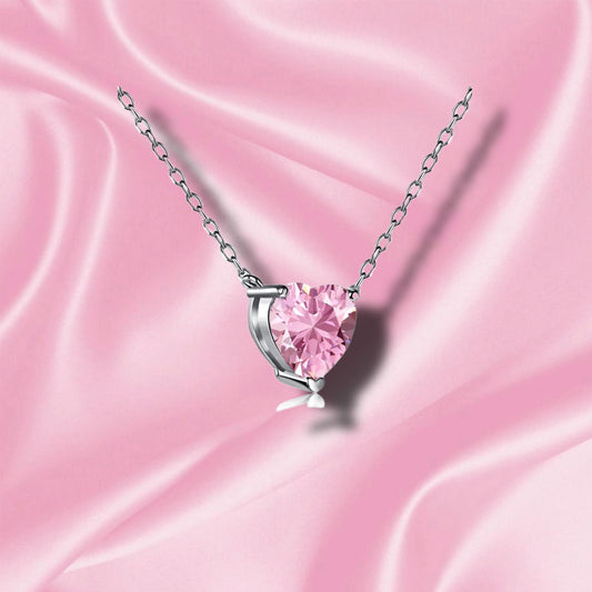 Pink 'Single Heart' Sterling Silver Necklace